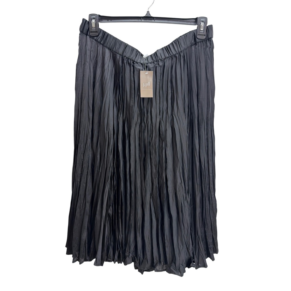 J. Jill Solstice Blackβ Crinkle Pleated A-Line Midi Skirt Size XL Flowy